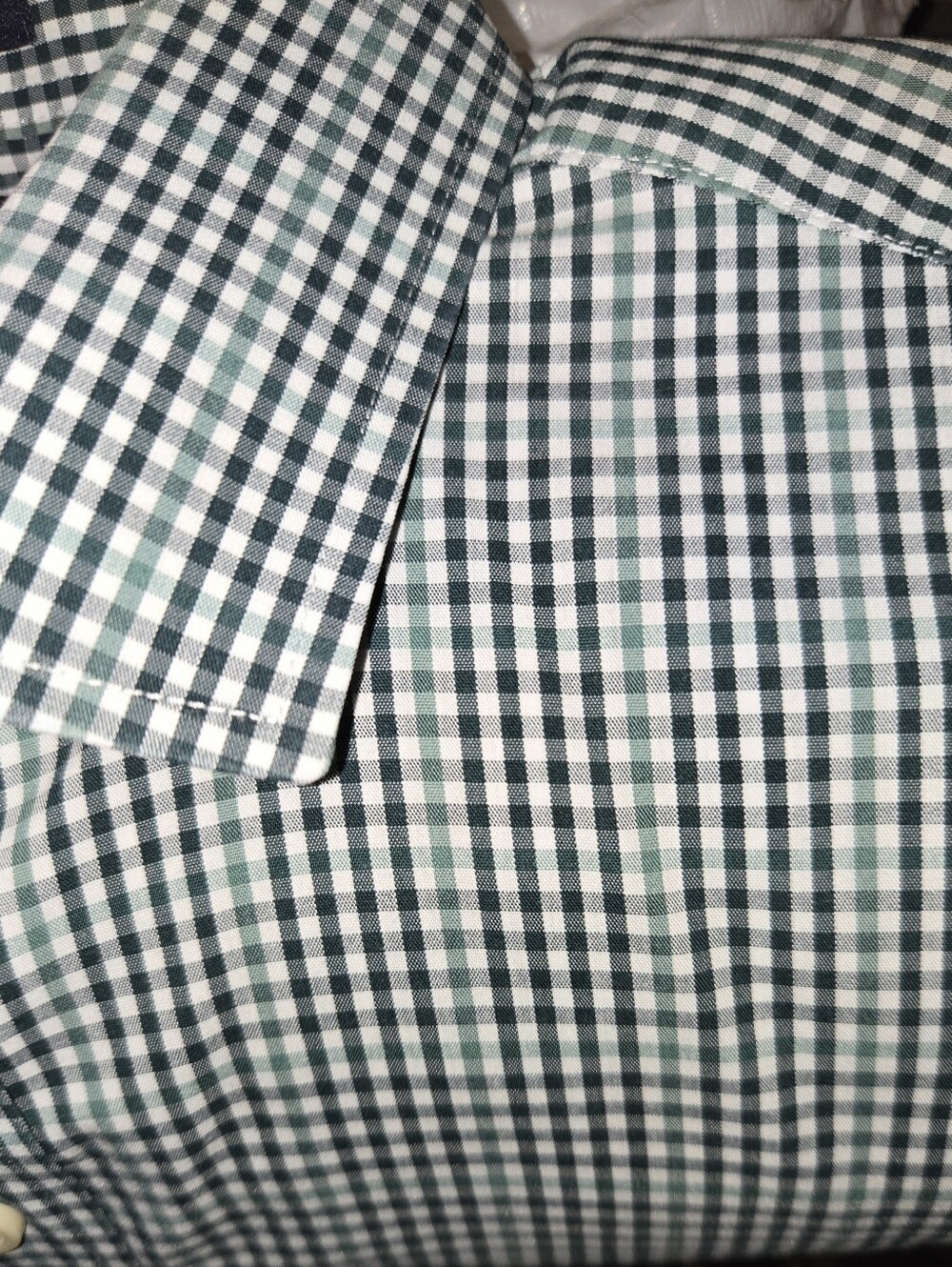 J. CREW Performance Gingham Button Down Dress Shirt Green White Size M